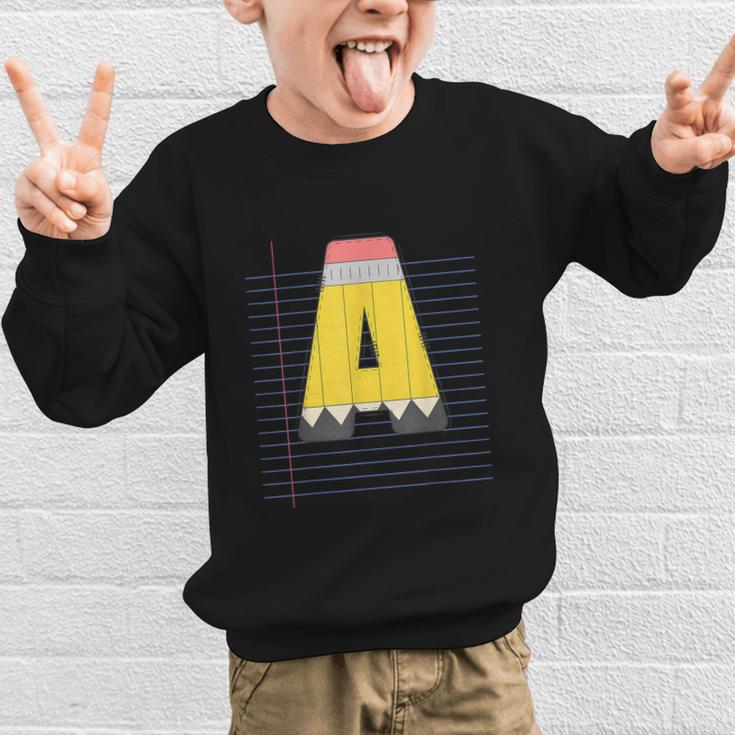 Cute Yellow School Pencil Alphabet Letter A Back To School Graphic Kid Sweatshirt Cute Yellow School Pencil Alphabet Letter A Back To School Graphic Kid Sweatshirt