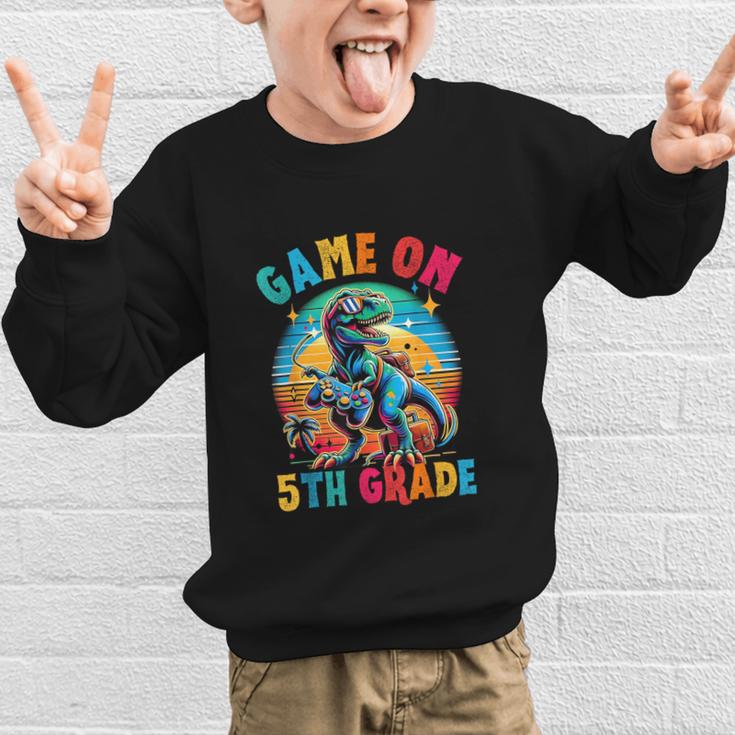Dinosaur Video Games Back To School 5th Grade Boys Gamer Graphic Kid Sweatshirt