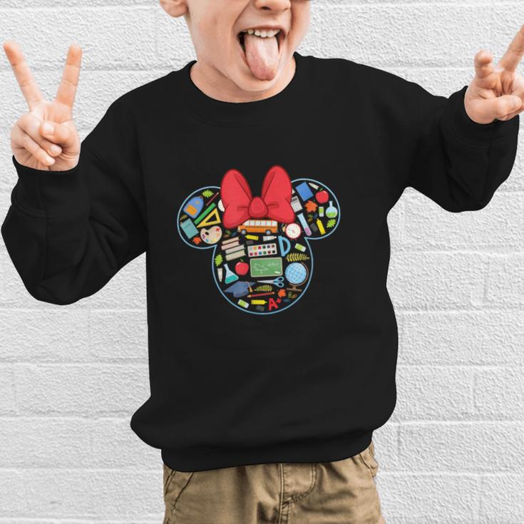 Disney Minnie Mouse Back To School Supplies Face Outline Graphic Kid Sweatshirt