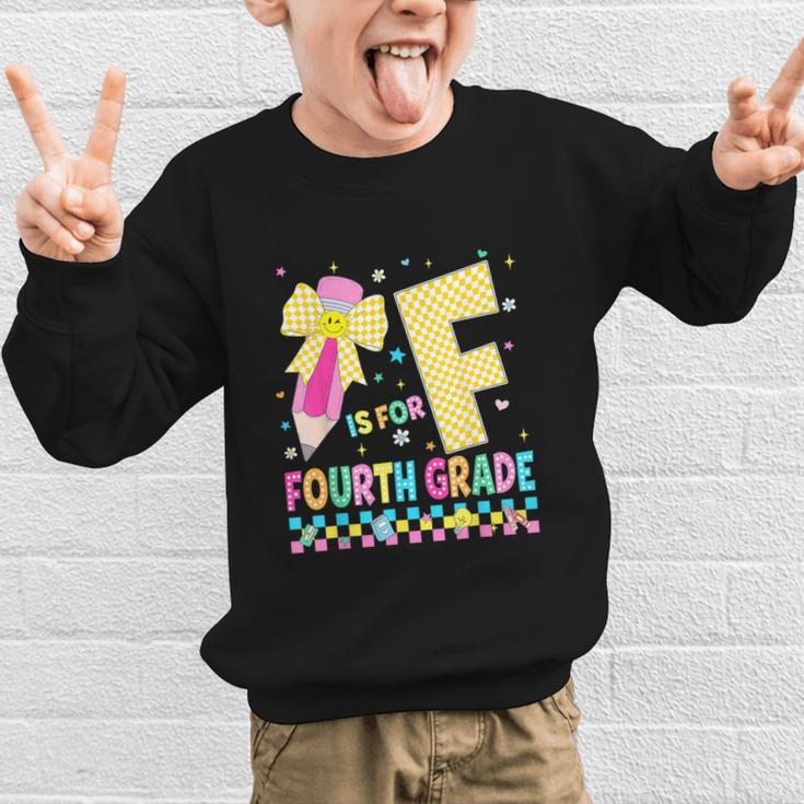 F Is For Fourth Grade Back To School Pencil Bow 4th Grade Graphic Kid Sweatshirt