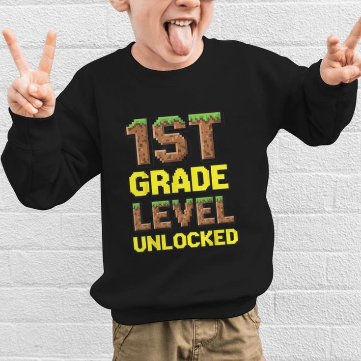 First Day Of 1st Grade Level Unlocked Back To School For Boy Graphic Kid Sweatshirt