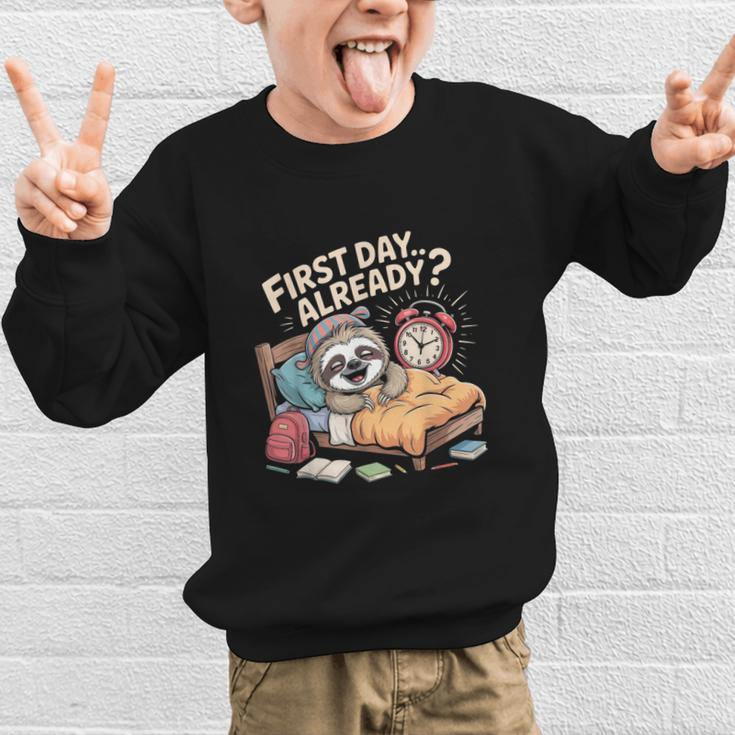 First Day Already Sloth Alarm Clock Back To School Graphic Kid Sweatshirt First Day Already Sloth Alarm Clock Back To School Graphic Kid Sweatshirt
