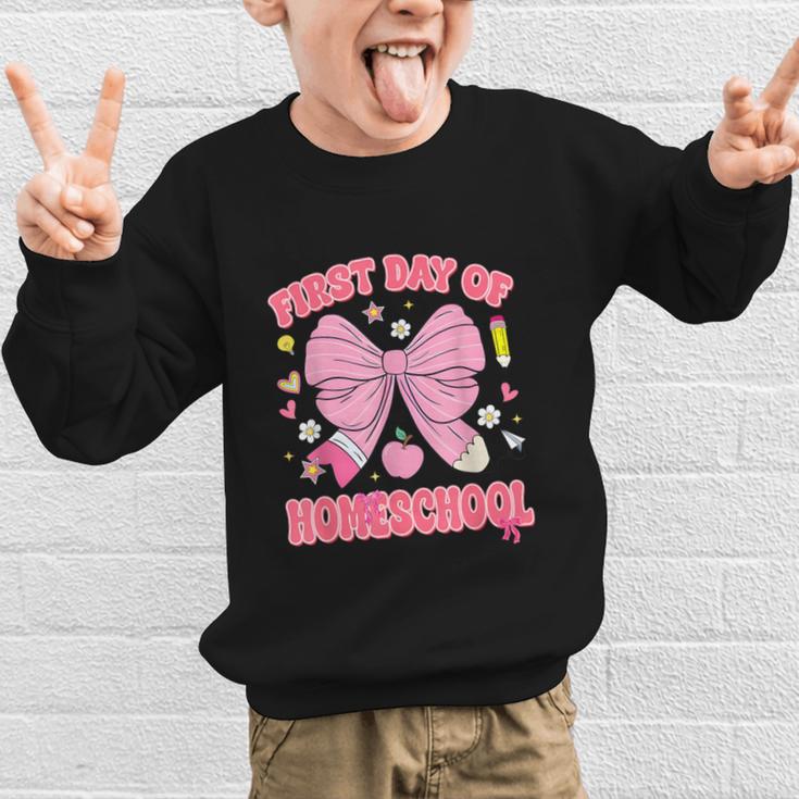 First Day Of Homeschool Coquette Back To School Girls Graphic Kid Sweatshirt First Day Of Homeschool Coquette Back To School Girls Graphic Kid Sweatshirt