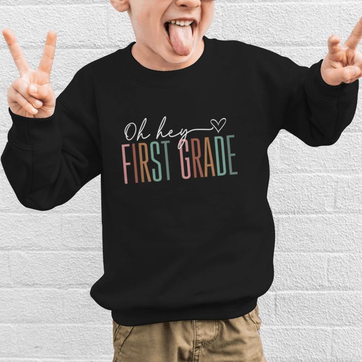 First Grade Oh Hey Retro Back To School 1st Grade Graphic Kid Sweatshirt First Grade Oh Hey Retro Back To School 1st Grade Graphic Kid Sweatshirt