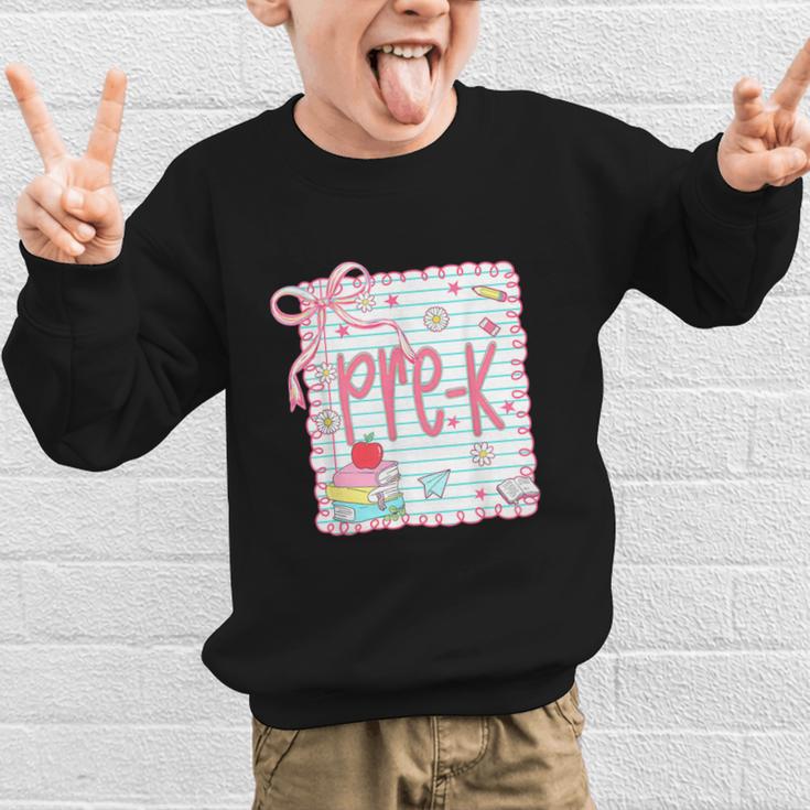 Girls Pre-K Coquette Bow Pink Preppy Back To School Graphic Kid Sweatshirt