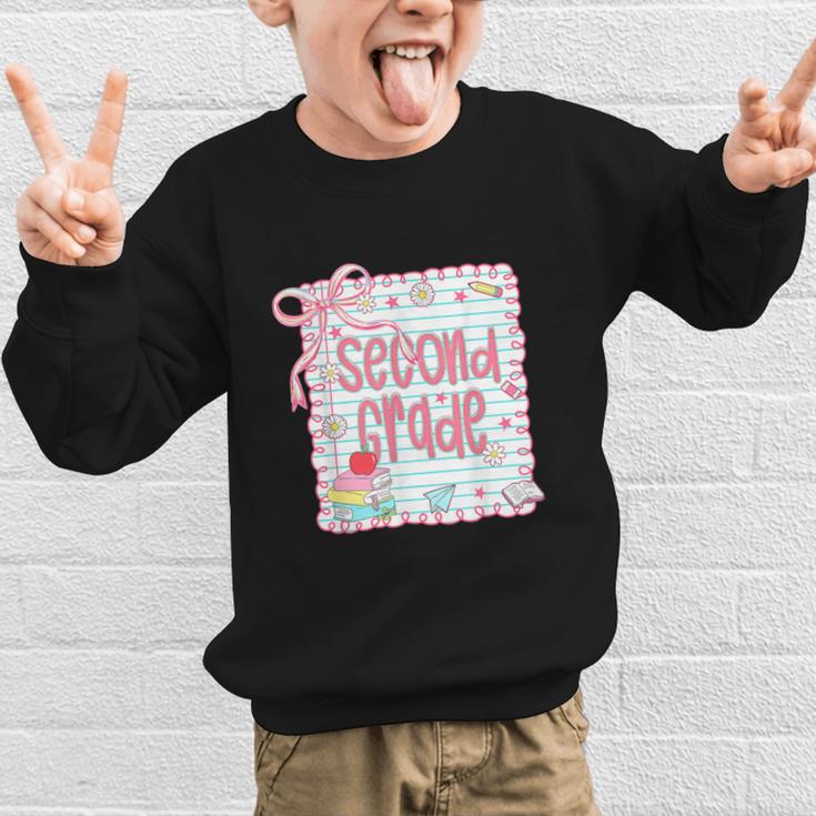 Girls Second Grade Coquette Bow Pink Preppy Back To School Graphic Kid Sweatshirt Girls Second Grade Coquette Bow Pink Preppy Back To School Graphic Kid Sweatshirt