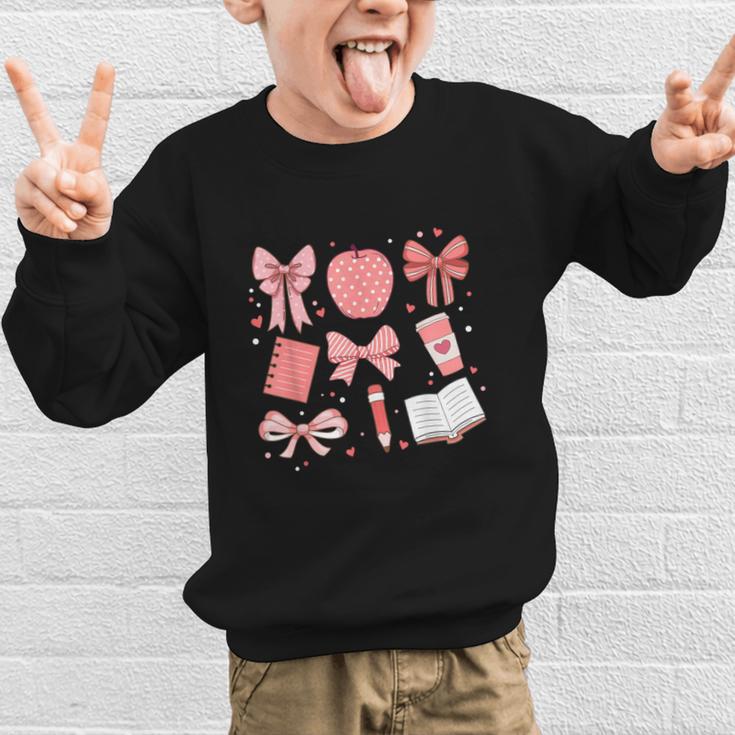 Happy Back To School 1st Day Toddler Girl Boho Coquette Bows Graphic Kid Sweatshirt Happy Back To School 1st Day Toddler Girl Boho Coquette Bows Graphic Kid Sweatshirt