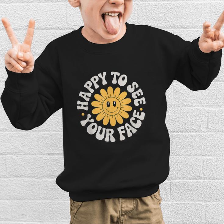 Happy Face Daisy Flower Retro Back To School Cute Graphic Graphic Kid Sweatshirt Happy Face Daisy Flower Retro Back To School Cute Graphic Graphic Kid Sweatshirt