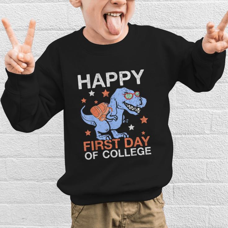 Happy First Day Of CollegeRex Dinosaur Back To School Graphic Kid Sweatshirt Happy First Day Of CollegeRex Dinosaur Back To School Graphic Kid Sweatshirt