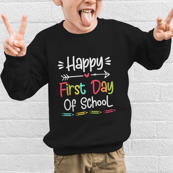Happy First Day Of School Back To School Kids Students Graphic Kid Sweatshirt Happy First Day Of School Back To School Kids Students Graphic Kid Sweatshirt