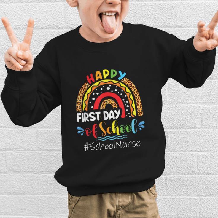 Happy First Day Of School Nurse Rainbow Back To School Graphic Kid Sweatshirt Happy First Day Of School Nurse Rainbow Back To School Graphic Kid Sweatshirt
