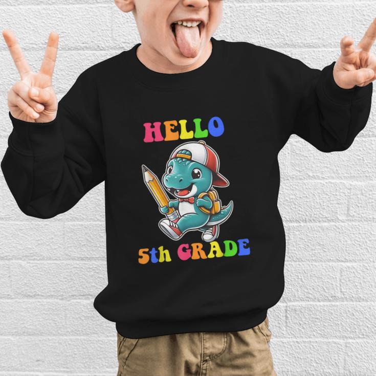 Hello 5th Grade Cute Dinosaur Back To School Boys Kids Girls Graphic Kid Sweatshirt