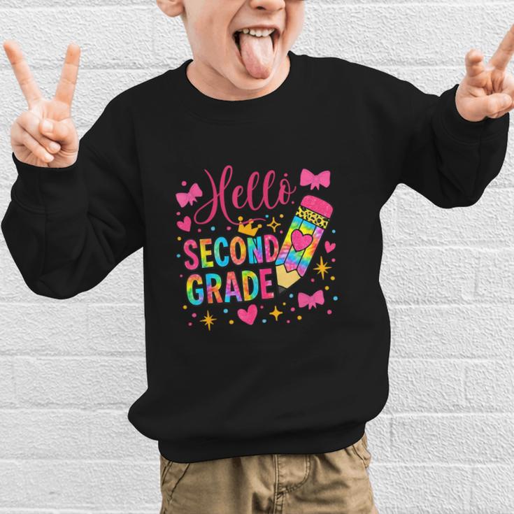 Hello Second Grade Colorful Pencil Tie Dye Back To School Graphic Kid Sweatshirt