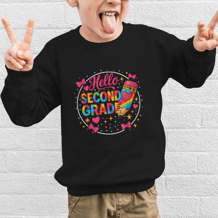 Hello Second Grade Tie Dye Pencil Back To School 2nd Grade Graphic Kid Sweatshirt