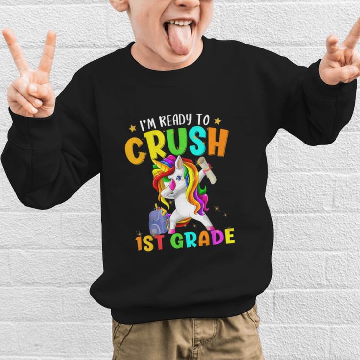 I'm Ready To Crush 1st Grade Dabbing Unicorn Back To School Graphic Kid Sweatshirt I'm Ready To Crush 1st Grade Dabbing Unicorn Back To School Graphic Kid Sweatshirt