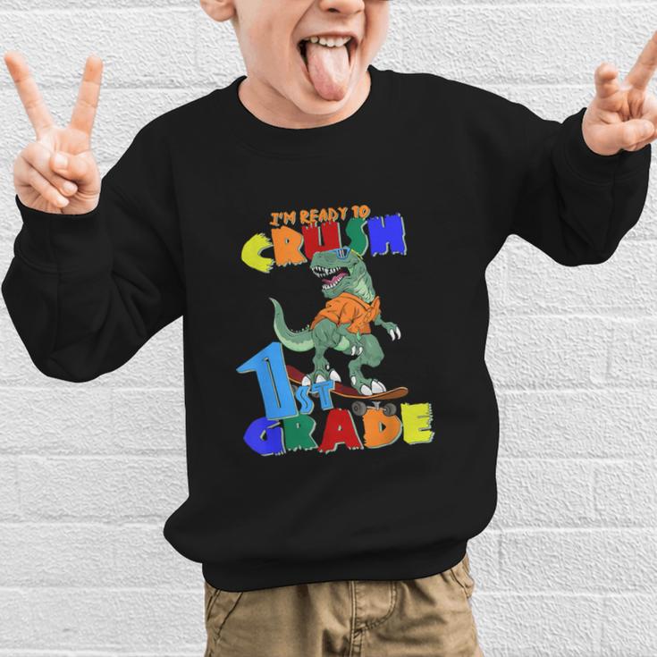 I'm Ready To Crush 1st Grade Dinosaur Back To School T-Rex Graphic Kid Sweatshirt I'm Ready To Crush 1st Grade Dinosaur Back To School T-Rex Graphic Kid Sweatshirt