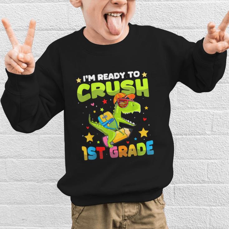 I'm Ready To Crush 1st Grade Dinosaurs Back To School Kids Graphic Kid Sweatshirt I'm Ready To Crush 1st Grade Dinosaurs Back To School Kids Graphic Kid Sweatshirt
