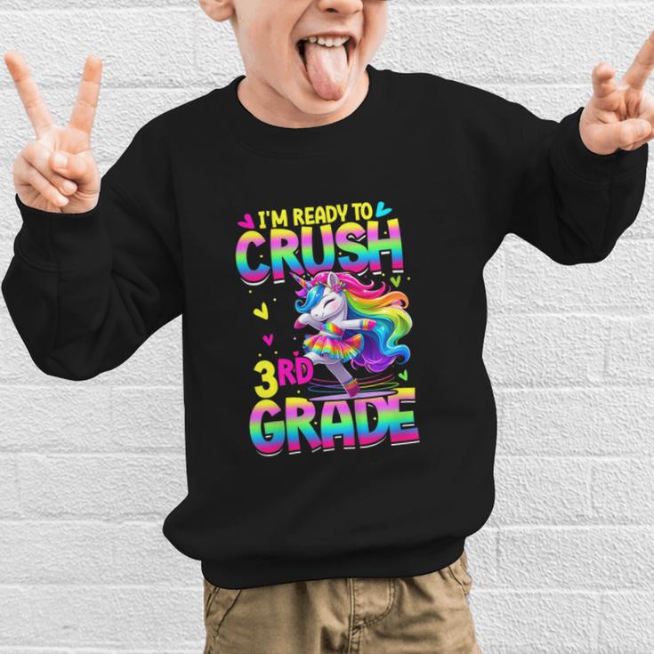 I'm Ready To Crush 3rd Grade Back To School Dancing Unicorn Graphic Kid Sweatshirt I'm Ready To Crush 3rd Grade Back To School Dancing Unicorn Graphic Kid Sweatshirt