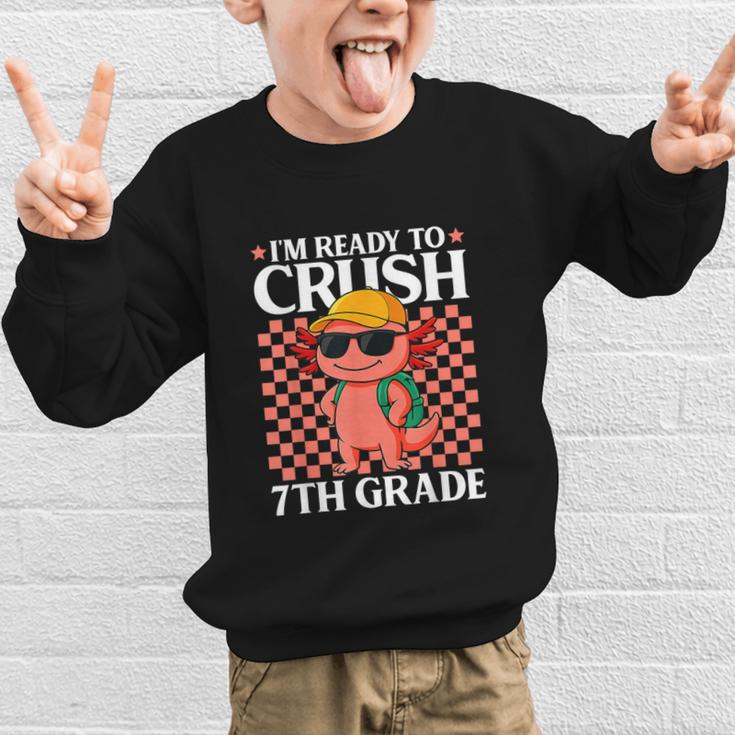 I'm Ready To Crush 7th Grade Axolotl Back To School Graphic Kid Sweatshirt I'm Ready To Crush 7th Grade Axolotl Back To School Graphic Kid Sweatshirt