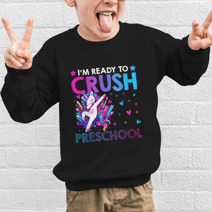 I'm Ready To Crush Preschool Dabbing Unicorn Back To School Graphic Kid Sweatshirt I'm Ready To Crush Preschool Dabbing Unicorn Back To School Graphic Kid Sweatshirt