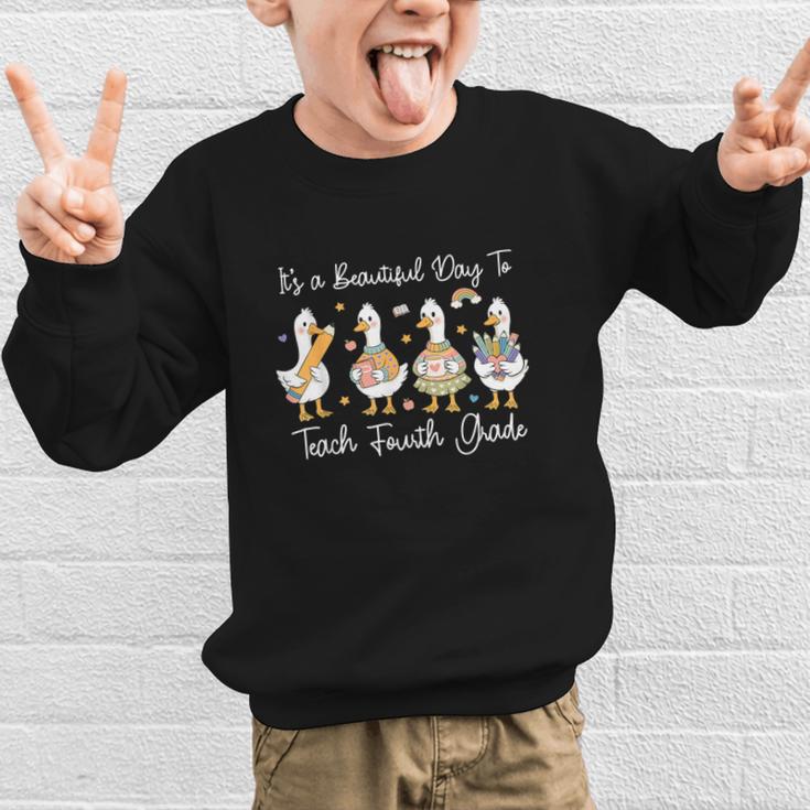 It's A Beautiful Day To Teach 4th Grade Goose Back To School Graphic Kid Sweatshirt It's A Beautiful Day To Teach 4th Grade Goose Back To School Graphic Kid Sweatshirt