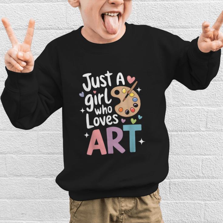Just a Girl Who Loves Art Cute Back To School Kids Girls Graphic Kid Sweatshirt