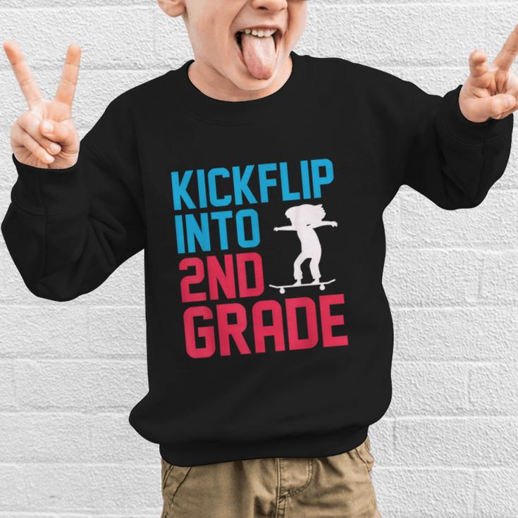 Kickflip Into 2nd Grade Skateboard Lover Back To School Graphic Kid Sweatshirt