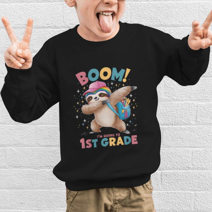Kids Boom I'm Going To 1st Grade Dabbing Sloth For Back To School Graphic Kid Sweatshirt