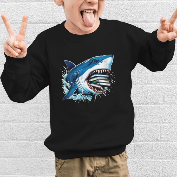 Kids Shark With School Books Back To School Shark Lovers Graphic Kid Sweatshirt Kids Shark With School Books Back To School Shark Lovers Graphic Kid Sweatshirt