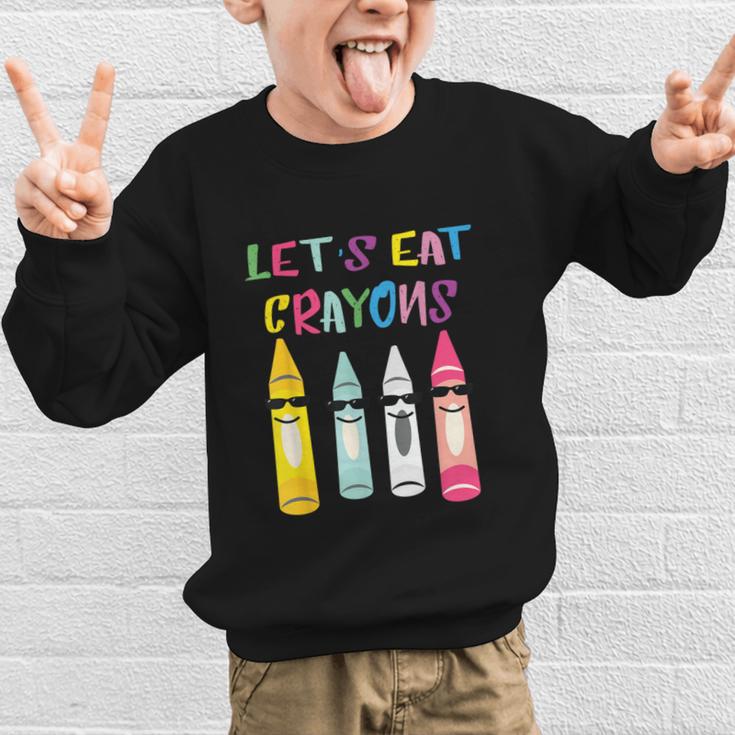 Kindergarten Back To School Crayons Let's Eat Crayon Graphic Kid Sweatshirt Kindergarten Back To School Crayons Let's Eat Crayon Graphic Kid Sweatshirt