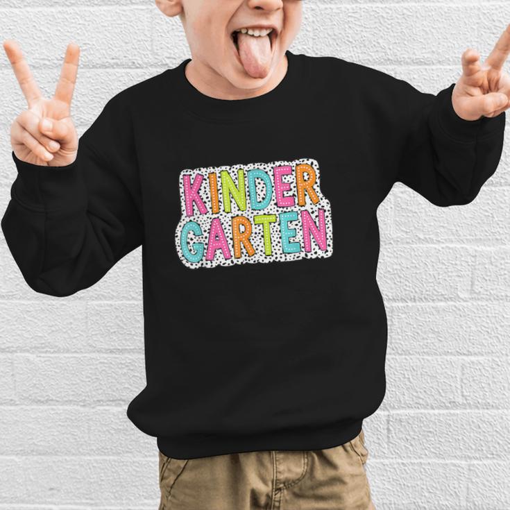 Kindergarten Dalmatian Dots Dream Team Back To School Graphic Kid Sweatshirt Kindergarten Dalmatian Dots Dream Team Back To School Graphic Kid Sweatshirt