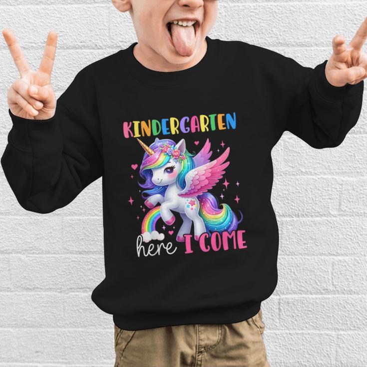 Kindergarten Here I Come Unicorn Girls Kids Back To School Graphic Kid Sweatshirt