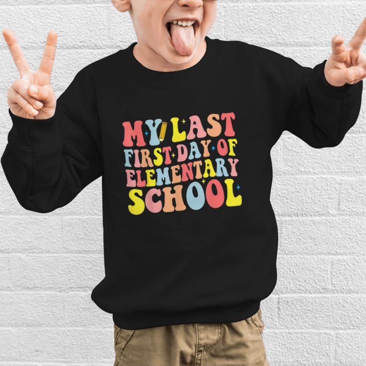My Last First Day Of Elementary School Groovy Back To School Graphic Kid Sweatshirt