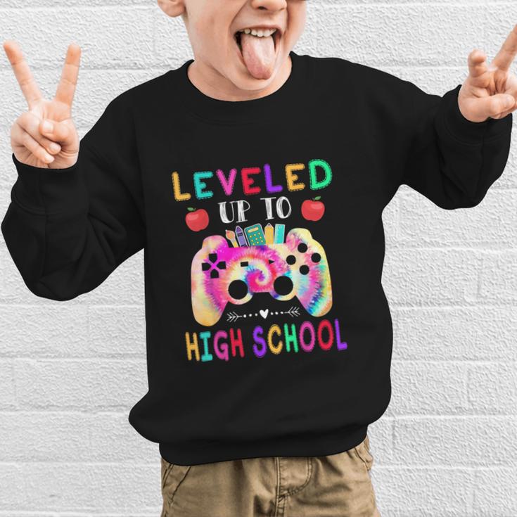 Leveled Up To High School Gaming Fun Back To School Tie Dye Graphic Kid Sweatshirt Leveled Up To High School Gaming Fun Back To School Tie Dye Graphic Kid Sweatshirt