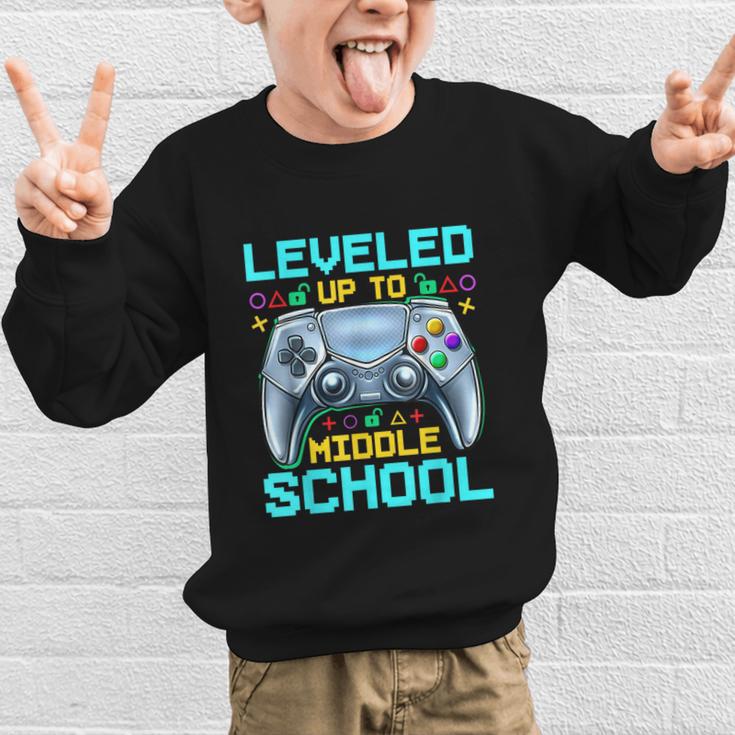 Leveled Up To Middle School Video Gamer Back To School Boys Graphic Kid Sweatshirt Leveled Up To Middle School Video Gamer Back To School Boys Graphic Kid Sweatshirt