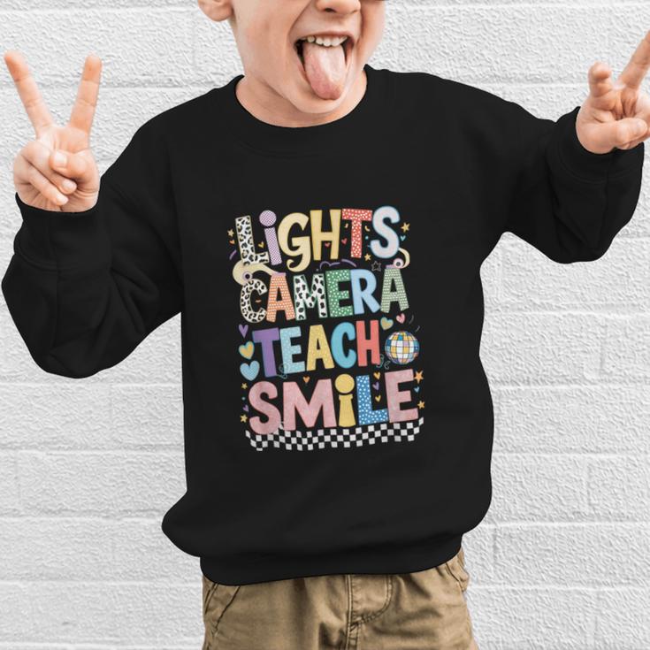 Lights Camera Teach Smile Back To School Awesome Learners Graphic Kid Sweatshirt
