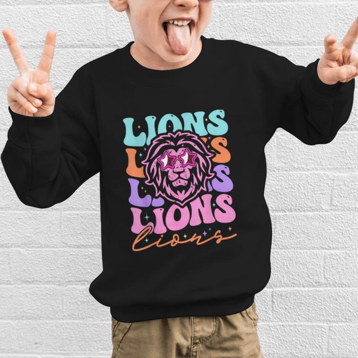 Lion Mascot Back To School Spirit Sports Men Women Groovy Graphic Kid Sweatshirt