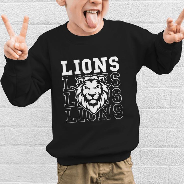 Lions School Spirit Fan Team Back To School Graphic Kid Sweatshirt Lions School Spirit Fan Team Back To School Graphic Kid Sweatshirt