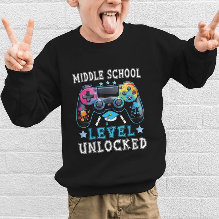 Middle School Level Unlocked Gamer First Day Back To School Graphic Kid Sweatshirt Middle School Level Unlocked Gamer First Day Back To School Graphic Kid Sweatshirt