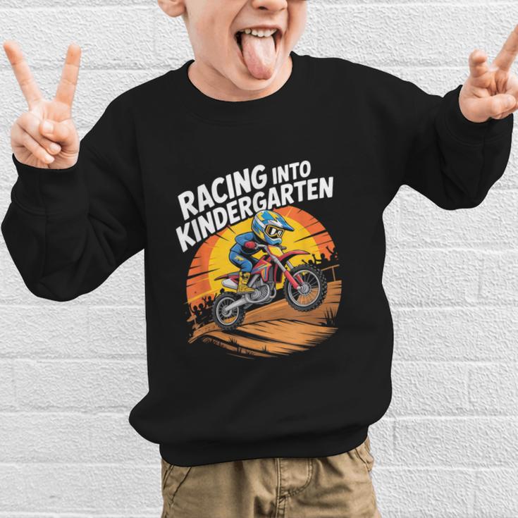 Motocross Back To School Dirt Bike Racing Into Kindergarten Graphic Kid Sweatshirt Motocross Back To School Dirt Bike Racing Into Kindergarten Graphic Kid Sweatshirt