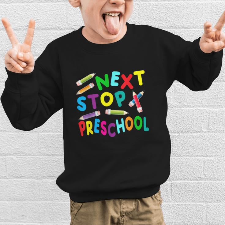 Next Stop Preschool Preschool Back To School 2024 Graphic Kid Sweatshirt