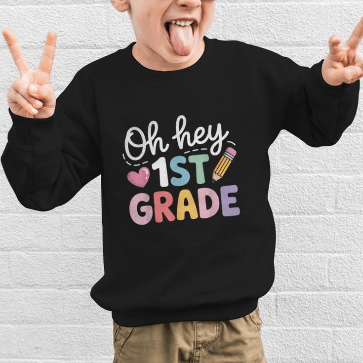 Oh Hey 1st Grade Back To School Cute Pencil Graphic Graphic Kid Sweatshirt