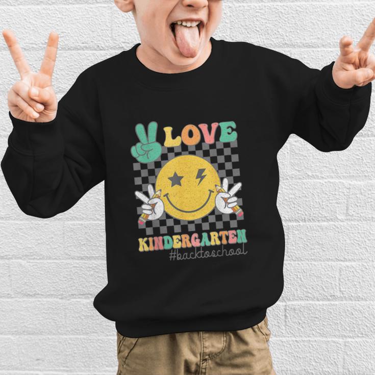 Peace Love Kindergarten Smile Face Hippie Back To School Graphic Kid Sweatshirt