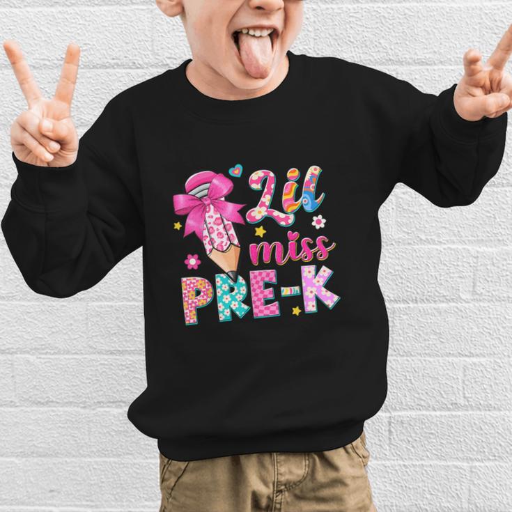 Pencil Bow Lil Miss Pre-K Pre-K Back To School Graphic Kid Sweatshirt Pencil Bow Lil Miss Pre-K Pre-K Back To School Graphic Kid Sweatshirt