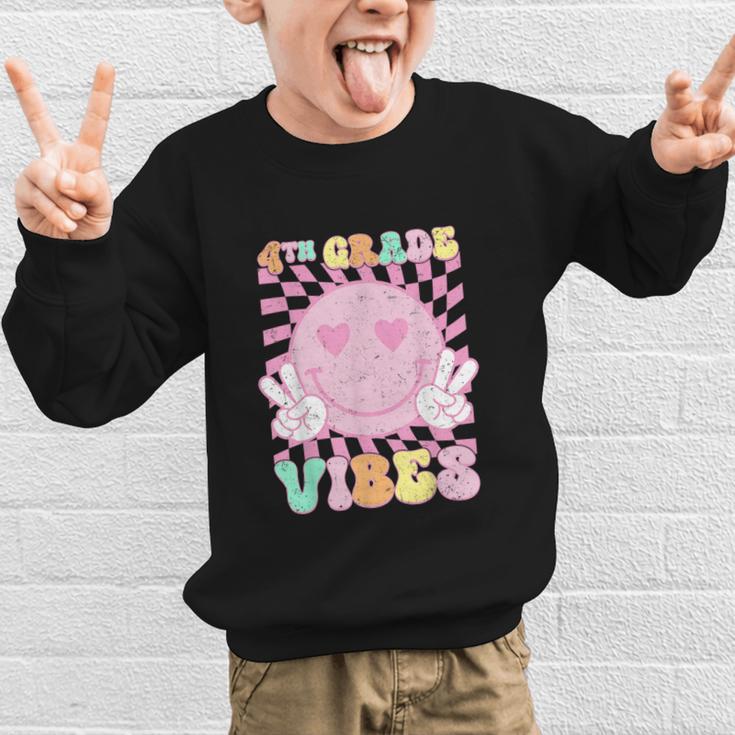 Pink 4th Grade Vibes Smile Face Back To School Fourth Grade Graphic Kid Sweatshirt