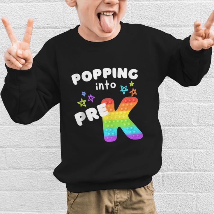 Popping Into Pre K Kid's Back To School Pop It Fidget Toy Graphic Kid Sweatshirt