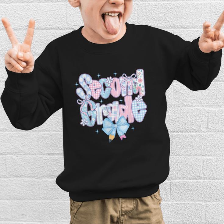 Preppy Second Grade First Day Back To School 2nd Grade Bow Graphic Kid Sweatshirt Preppy Second Grade First Day Back To School 2nd Grade Bow Graphic Kid Sweatshirt
