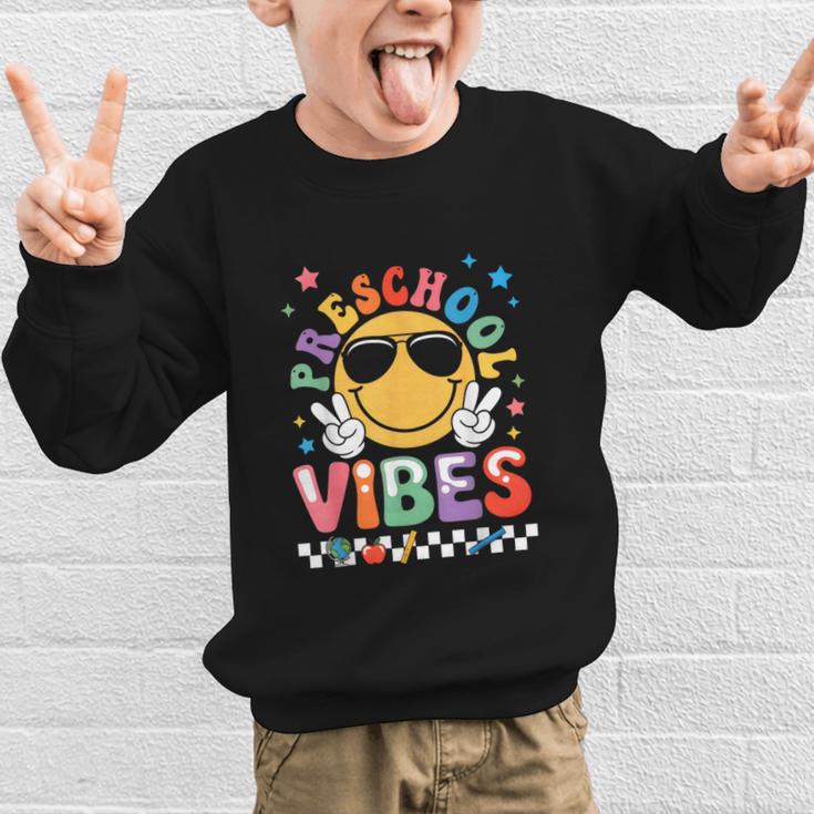 Preschool Vibes Groovy Back To School Girls Kids Graphic Kid Sweatshirt Preschool Vibes Groovy Back To School Girls Kids Graphic Kid Sweatshirt