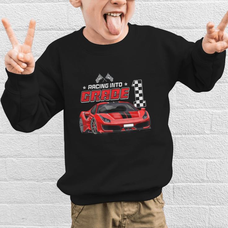 Racing Into 1st Grade Race Car Back To School Boys Graphic Kid Sweatshirt Racing Into 1st Grade Race Car Back To School Boys Graphic Kid Sweatshirt