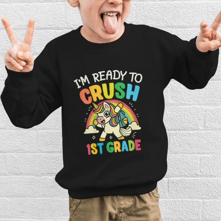 Ready For 1st Grade Unicorn First Day Back To School Student Graphic Kid Sweatshirt Ready For 1st Grade Unicorn First Day Back To School Student Graphic Kid Sweatshirt